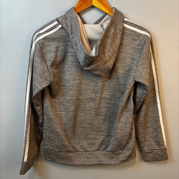 Boys Adidas Youth Tech Logo Iconic Stripe Black Gray 10/12 Med Hoodie Sweatshirt - Picture 2 of 6